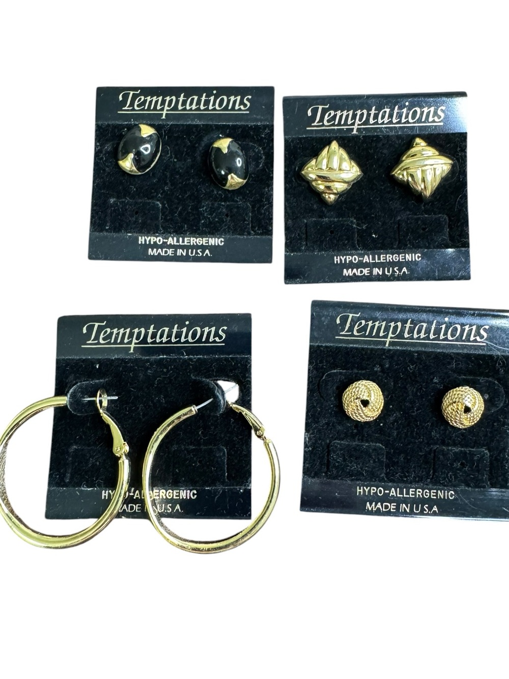 Vintage Temptations Gold-Tone Earrings Bundle on Original Cards - New Old Stock